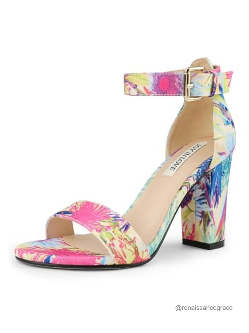 Women's 3.5" Block Heel Ankle Strap Sandals - Open Toe Floral
